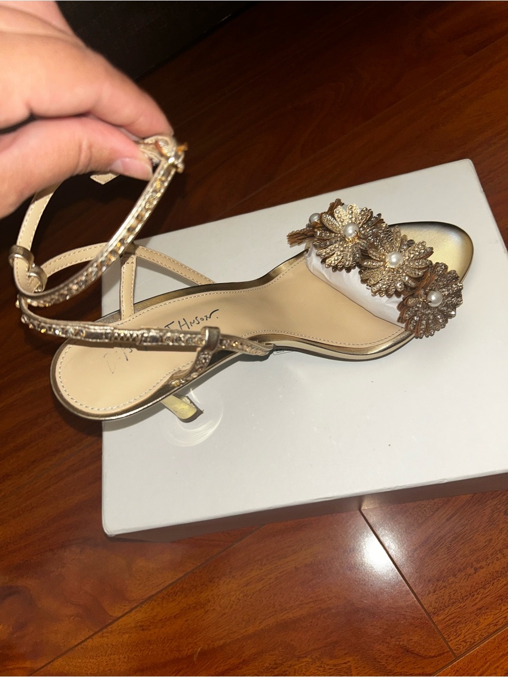 Betsy Johnson (Embellished Gold Ankle-Strap Sandals) - Women Size 11